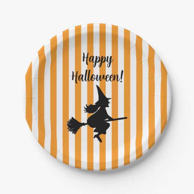 Prato De Papel Bruxa de Halloween no Flying Broom (Frente)