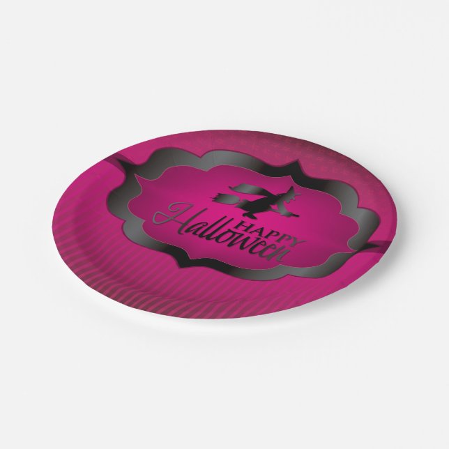Prato De Papel Bruxa rosa-do-Halloween (Inclinado)