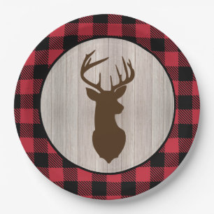 Prato De Papel Buck Deer Silhouette Lumberjack Xadrez Buffalo