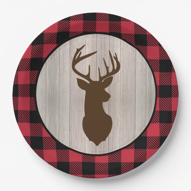 Prato De Papel Buck Deer Silhouette Lumberjack Xadrez Buffalo (Frente)