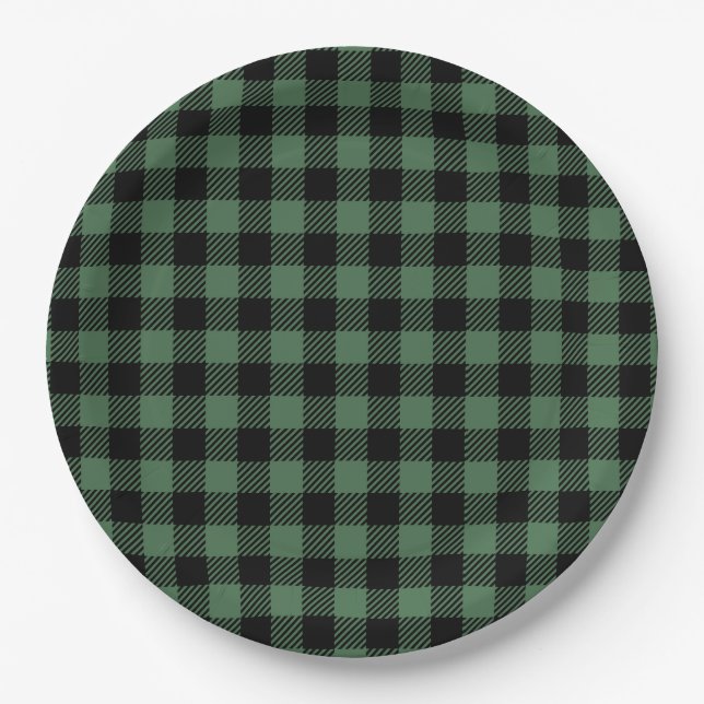 Prato De Papel Buffalo Plaid Christmas Black Green (Frente)