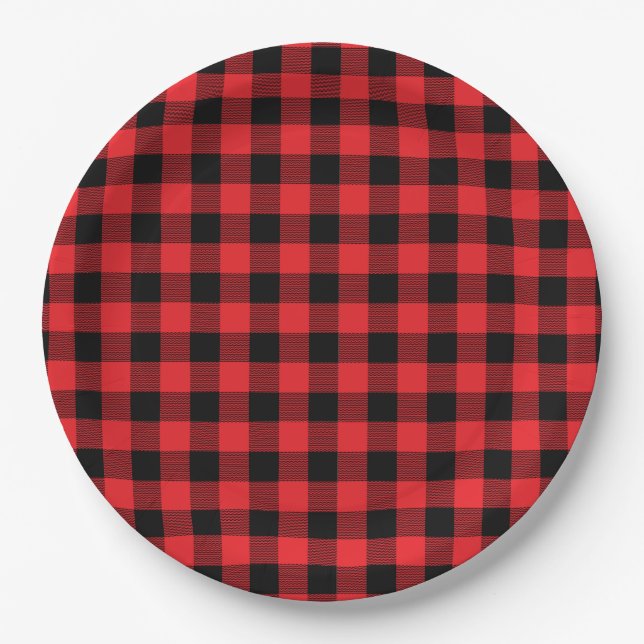 Prato De Papel Buffalo Plaid Christmas Black Red (Frente)