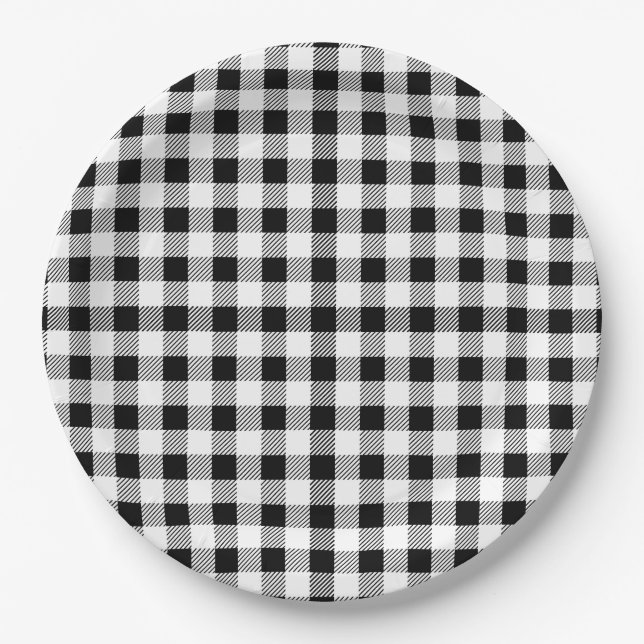 Prato De Papel Buffalo Plaid Christmas Black White (Frente)