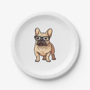Prato De Papel Buldogue francês Vestindo óculos