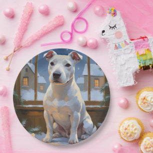 Prato De Papel Bull Terrier com Luzes de Natal Feriado