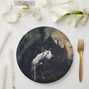 Prato De Papel Bull Terrier Halloween Assustador