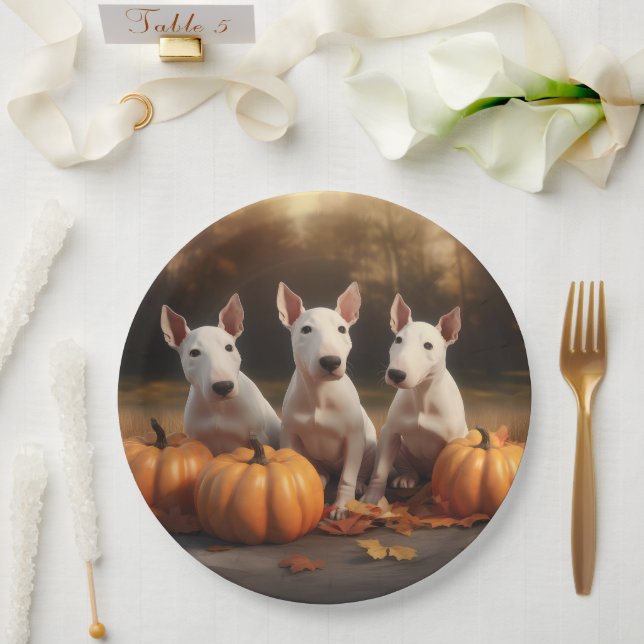 Prato De Papel Bull Terrier Puppy Autumn Delight Pumpkin (Casamento)