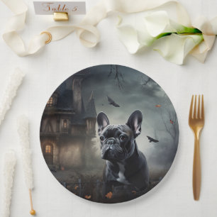 Prato De Papel Bulldog Francês Halloween Assustador