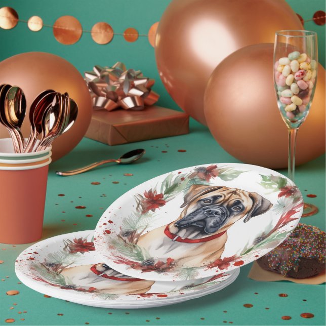 Prato De Papel Bullmastiff Fúria Natal Festiva (Múltiplo)