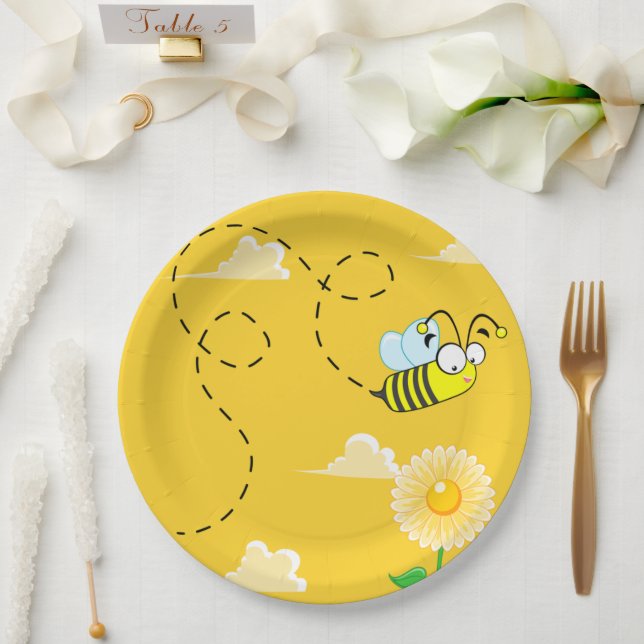 Prato De Papel Bumble Bee Honey Birthday Party Yellow (Casamento)