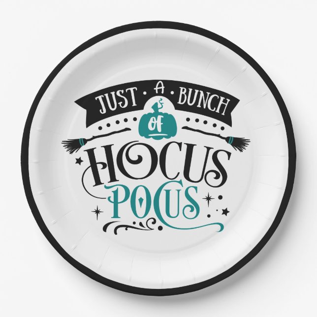 Prato De Papel Bunch do Hocus Pocus Halloween Typografia TEAL (Frente)