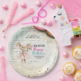 Prato De Papel Bunny Ballerina Birthday Paper Plates