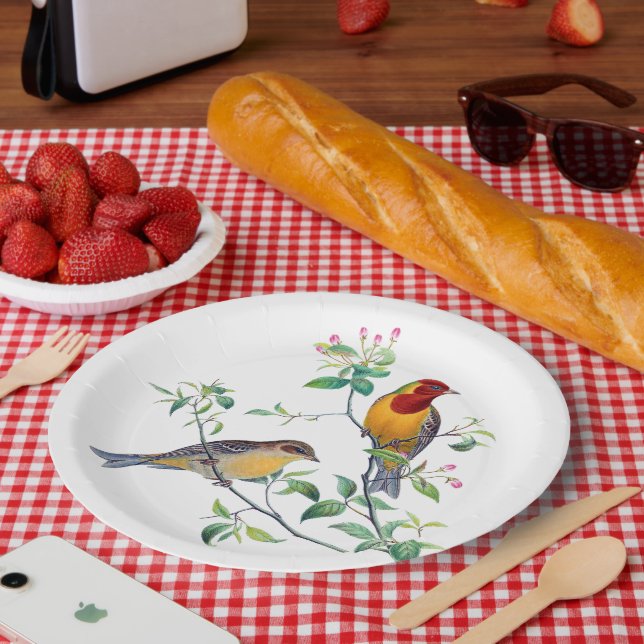 Prato De Papel Bunting Birds on Branches (Piquenique)