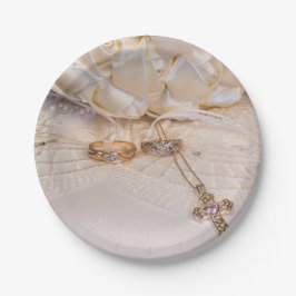 Prato De Papel buquê 5807, anéis e cruz