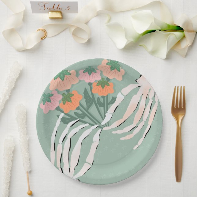 Prato De Papel Buquê de Abóbora Esqueleto Festa de Noivado de Hal (Casamento)