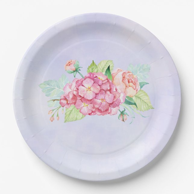 Prato De Papel Buquê de Aquarela Rosa Elegante (Frente)