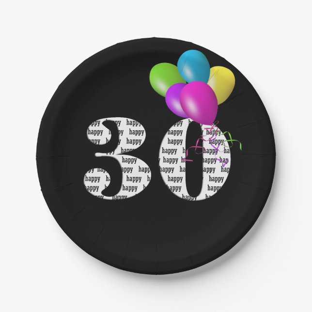 Prato De Papel buquê de balão aniversário de 30 anos (Frente)
