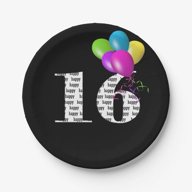 Prato De Papel buquê de balões de 16 anos (Frente)