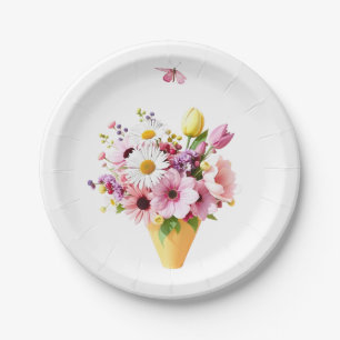 Prato De Papel Buquê de Flores de Primavera com Borboleta