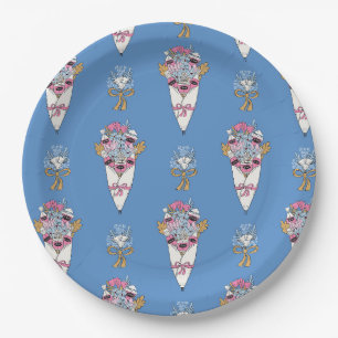 Prato De Papel Buquê de Flores & Perfume em azul