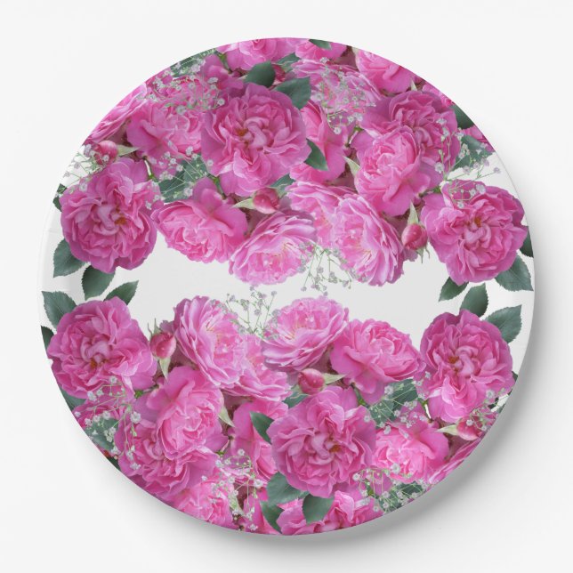Prato De Papel Buquê de Flores Rosa Personalizado (Frente)