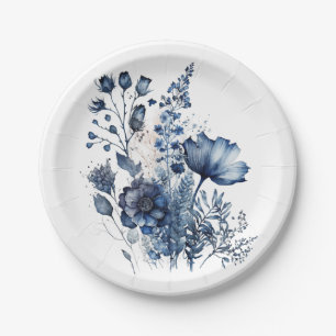 Prato De Papel Buquê de flores silvestres do estilo Delft azul e