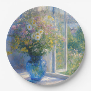 Prato De Papel Buquê de Flores Silvestres Monet em Vaso Azul