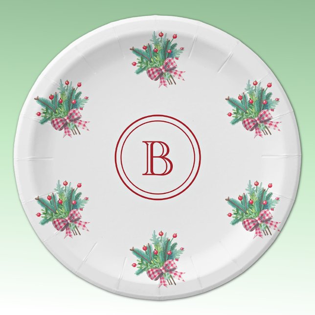 Prato De Papel Buquê de Natal Inicial, Vermelho e Verde (Criador carregado)