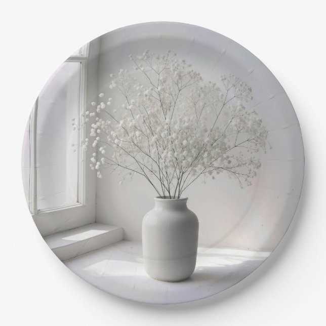 Prato De Papel Buquê de Respiração de Bebê em Vaso Branco (Frente)