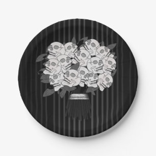 Prato De Papel Buquê de Rosas Caveira Preto e Branco Festa