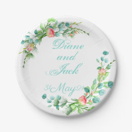 Prato De Papel Buquê de Rosas em Aquarela Jardim Rosa