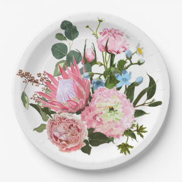 Prato De Papel Buquê tropical com flores rosadas