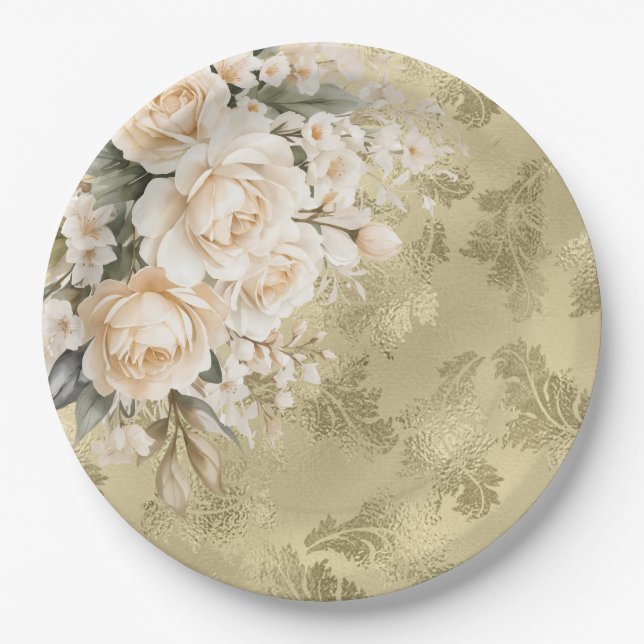 Prato De Papel Buquês Florais Elegante Watercolor (Frente)