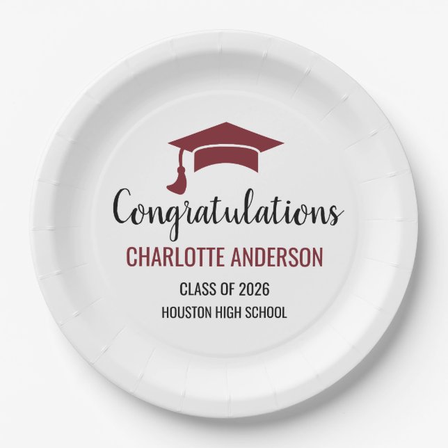 Prato De Papel Burgandy Congrats Graduation (Frente)