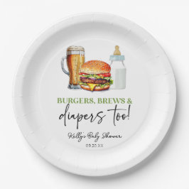 Prato De Papel Burgers Brews and Diapers Too! Baby Shower