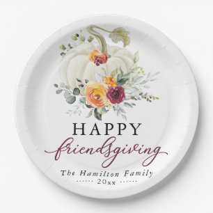Prato De Papel Burgundy Floral White Pumpkin Friendsgiving