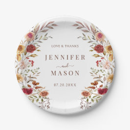 Prato De Papel Burgundy Flower Wreath Casamento outono em Sangue