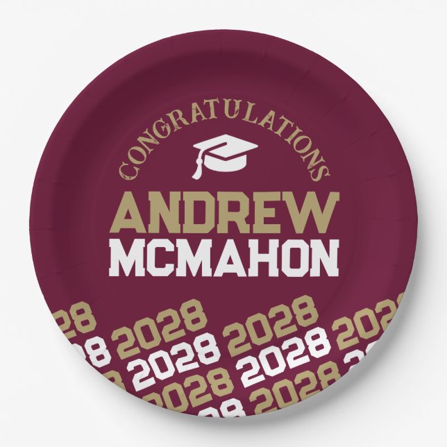Prato De Papel Burgundy & Gold Meio Repetir Grad Personalizado (Frente)