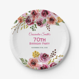 Prato De Papel Burgundy Purple Rosa Rustic Floral Birday