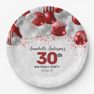 Prato De Papel Burgundy Red Silver Balloon Glitter Favor Aniversá