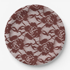 Prato De Papel Burgundy Red White Lace Floral