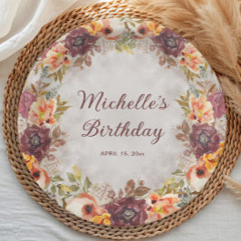 Prato De Papel Burgundy Rust Orange Floral Women's Birthday