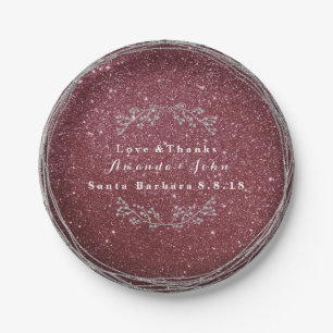 Prato De Papel Burgundy Silver Floral Wreath Wlitter