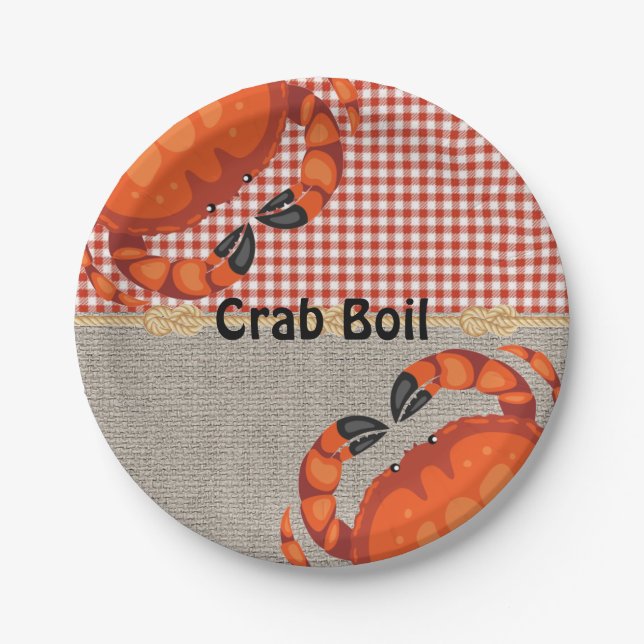 Prato De Papel Burlap E Red Gingham Crab Boil Party (Frente)