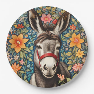 Prato De Papel Burro Fofo em Fundo Floral Colorido