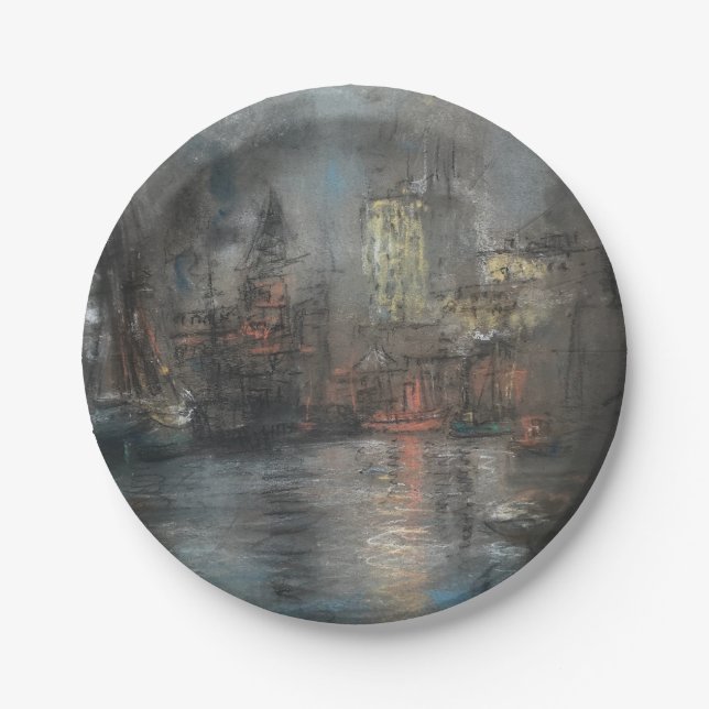 Prato De Papel Busy Harbour (por Glenn Cooper Henshaw) (Frente)