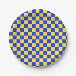 Prato De Papel Butter yellow and blue checkered board pattern