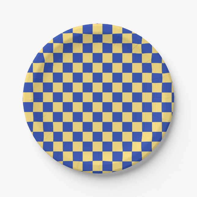 Prato De Papel Butter yellow and blue checkered board pattern (Frente)