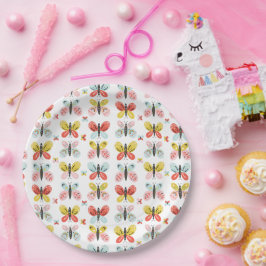 Prato De Papel Butterfly And Floral Pattern