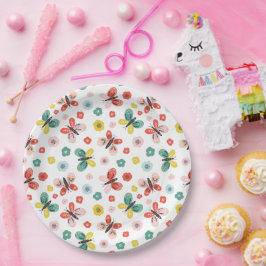 Prato De Papel Butterfly And Floral Pattern